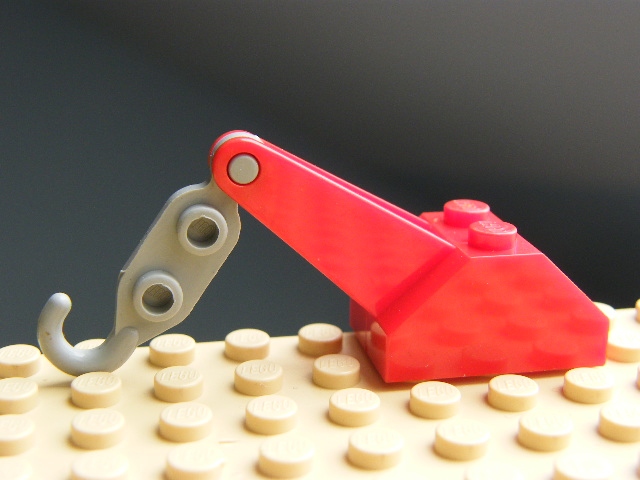 LEGO 3135c02 Red Hook, Slope 45 2 x 3 x 1 1/3 Double with Arm and Light Gray Tow Hook