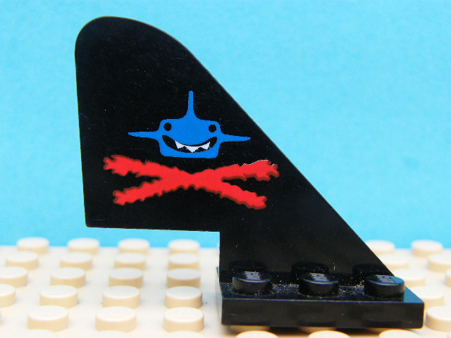 LEGO  3587pb02 Tail Old with Aquazone Aquashark Blue Shark with Red 'X' Pattern