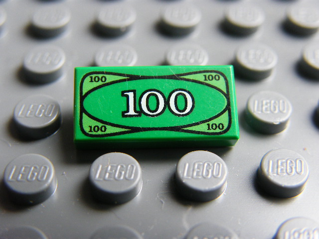 LEGO 3069bpx7 Tile 1 x 2 with Groove with 100 Dollar Bill Money Pattern