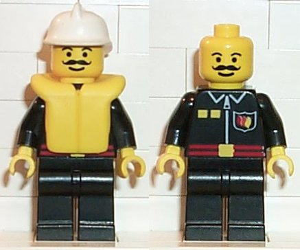 LEGO firec015 - Fire - Flame Badge and 2 Buttons, Black Legs, White Fire Helmet, Life Jacket
