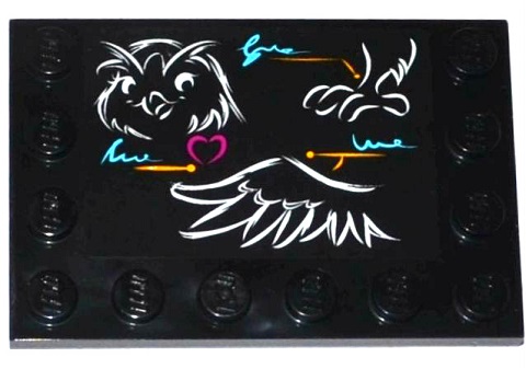 LEGO 6180pb075 Tile, Modified 4 x 6 with Studs on Edges with Classroom Blackboard with Owl Head, Leg and Wing Pattern