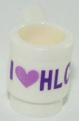 LEGO 3899pb007 - White Minifig, Utensil Cup with Dark Purple and Medium Lavender 'I' Heart 'HLC'