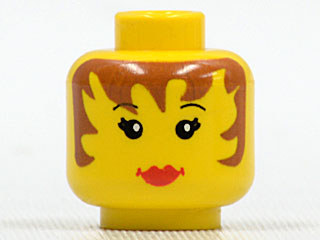 LEGO 3626bpa6 Minifigure, Head Female with Brown Hair, Eyelashes and Red Lips Pattern