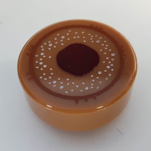LEGO 98138pb057 Tile, Round 1 x 1 with Brown Ring, White Spots and Dark Red Dot Pattern
