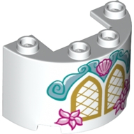 LEGO 24593pb04 Cylinder Half 2 x 4 x 2 with 1 x 2 Cutout with Gold Windows and Bright Light Pink Shell and Flowers Pattern