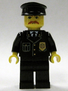 LEGO cty0153 Police - City Suit with Blue Tie and Badge, Black Legs, Brown Moustache, Black Hat