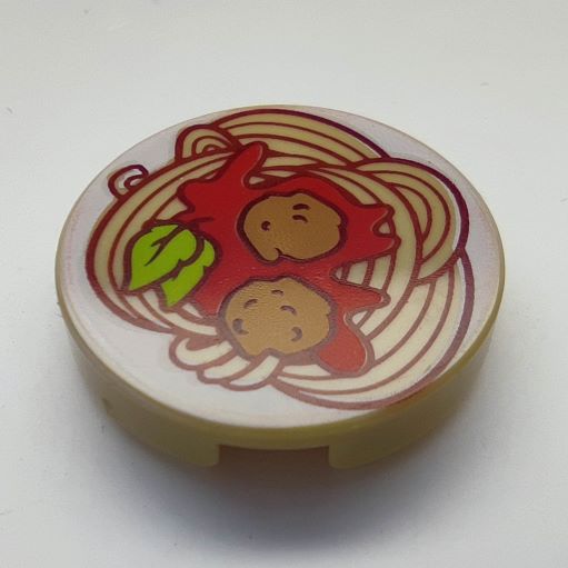 LEGO 14769pb274 Tile, Round 2 x 2 with Bottom Stud Holder with Spaghetti Meatballs Pattern