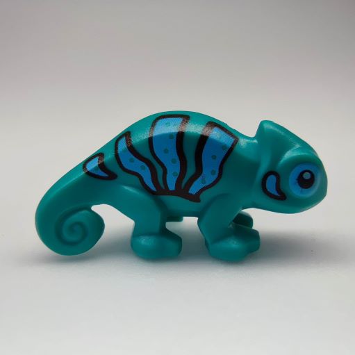 LEGO 57763pb02 Chameleon with Black and Bright Light Blue Stripes Pattern
