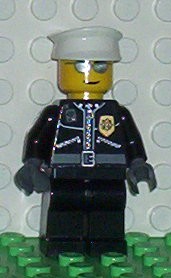 LEGO cty0039 Police - City Leather Jacket with Gold Badge, White Hat, Silver Sunglasses
