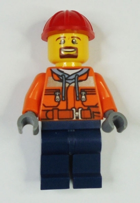 LEGO trn242 Forklift Driver - Chest Pocket Zippers, Belt over Dark Gray Hoodie