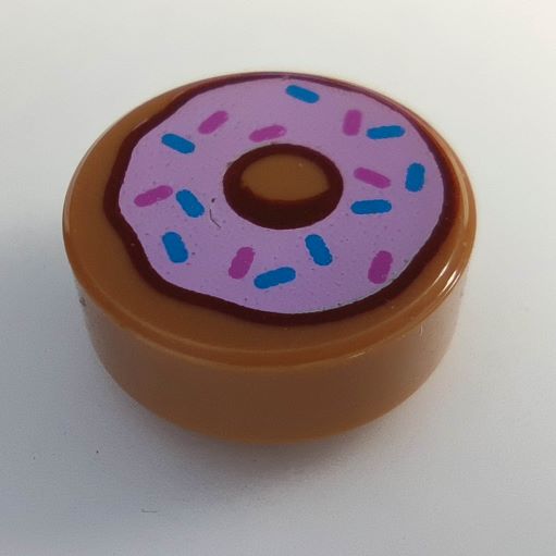 LEGO 98138pb182 Tile, Round 1 x 1 with Doughnut with Bright Pink Frosting and Sprinkles Pattern