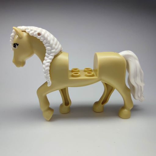 LEGO bb1279c02pb02 Horse with 2 x 2 Cutout and Movable Neck, White Tail and Braided Mane Pattern