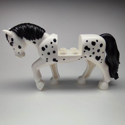 LEGO 76950c01pb03 Horse with 2 x 2 Cutout and Movable Neck, Black Tail and Mane, Black Spots Pattern