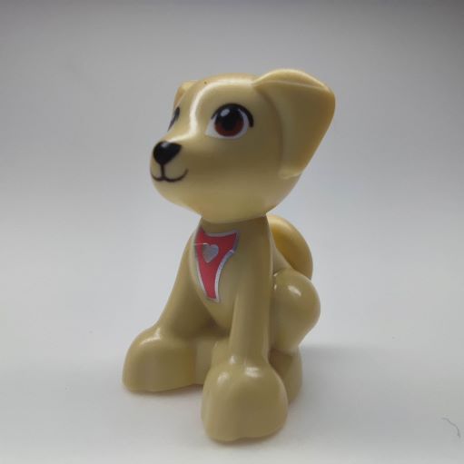 LEGO 27986pb03 Dog, Friends, Puppy, Sitting with Brown Eyes, Black Nose and Silver Heart Pattern