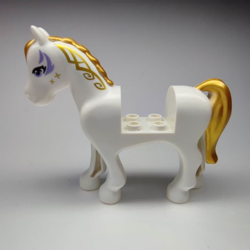 LEGO 93083c01pb08 Horse with 2 x 2 Cutout, Lavender Eyes and Face Decoration, Gold Mane and Tail Pattern