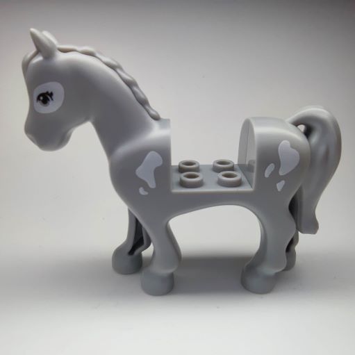 LEGO 93083c01pb17 Horse with 2 x 2 Cutout, Light Bluish Gray Eyes, White Patch Around Left Eye and White Spots Patter