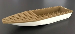 LEGO 92710c05pb01 Boat, Hull Unitary 28 x 8 with Dark Tan Top with Dark Blue 'de luxe' 