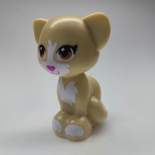 LEGO 11602pb09 Cat, Friends / Elves, Sitting with Medium Nougat Eyes, Dark Pink Nose and White Patches Pattern
