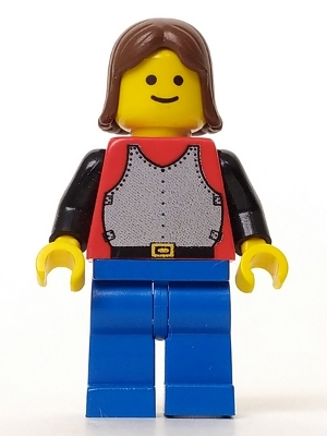 LEGO cas197 Breastplate - Red with Black Arms, Blue Legs, Brown Female Hair (6041)