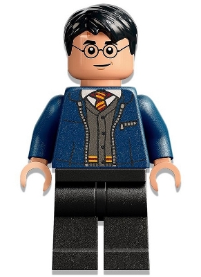 LEGO hp346 Harry Potter - Dark Blue Open Jacket over Gryffindor Cardigan Sweater