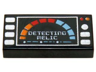 LEGO 3069bpb0414 - Tile 1 x 2 with Groove with Silver Buttons, Meter and 'DETECTING RELIC' Pattern