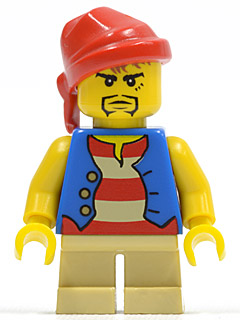 LEGO pi120 Pirát, Pirate - Blue Vest, Tan Short Legs, Red Bandana,