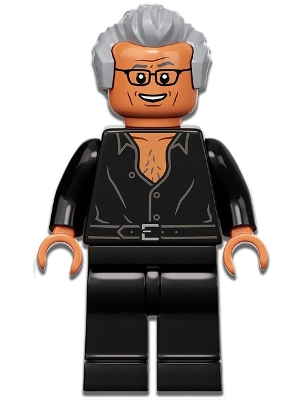 LEGO jw085 Dr. Ian Malcolm - Partially Open Shirt, Light Bluish Gray Hair
