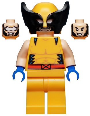LEGO sh0805 Wolverine - Bright Light Orange and Black Mask, Blue Hands