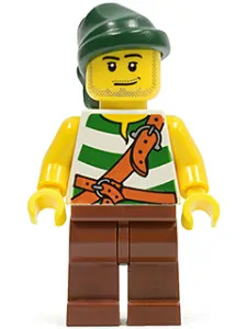 LEGO pi094  Pirate Green / White Stripes, Reddish Brown Legs, Dark Green Bandana, Smirk and Stubble Beard