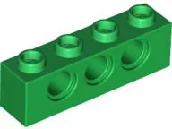 LEGO 3701 - Green Technic, Brick 1 x 4 with Holes