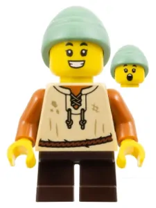 LEGO cas584 Peasant Boy - Tan Vest, Dark Brown Short Legs