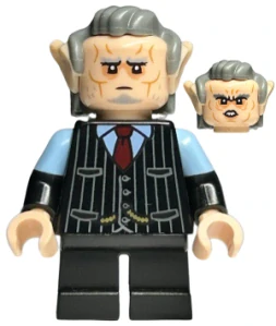 LEGO hp448 Goblin - Black Pinstripe Vest, Dark Bluish Gray Hair