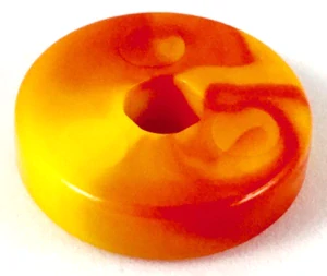 LEGO 53993pb01 Red Projectile Disk 2 x 2 with Marbled Yellow Pattern