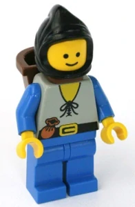 LEGO cas553 Peasant - Blue Legs, Black Hood, D-Basket