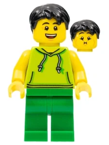 LEGO twn351 Ludo Green - Male, Lime Hoodie, Green Legs, Black Hair