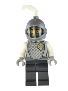 LEGO rytíř šedý s bílým úzkým chocholem