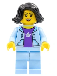 LEGO hol261 Woman, Black Hair, Bright Light Blue Jacket