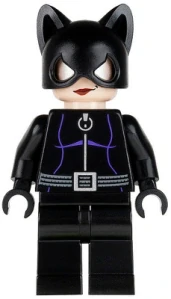 LEGO bat003 Catwoman - Black Suit with Dark Purple Trim, Red Lips - zažloutlá hlavička